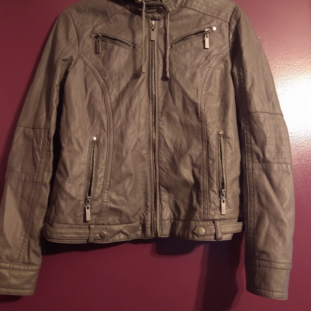 Urbanology Large Faux Leather Coat with hood